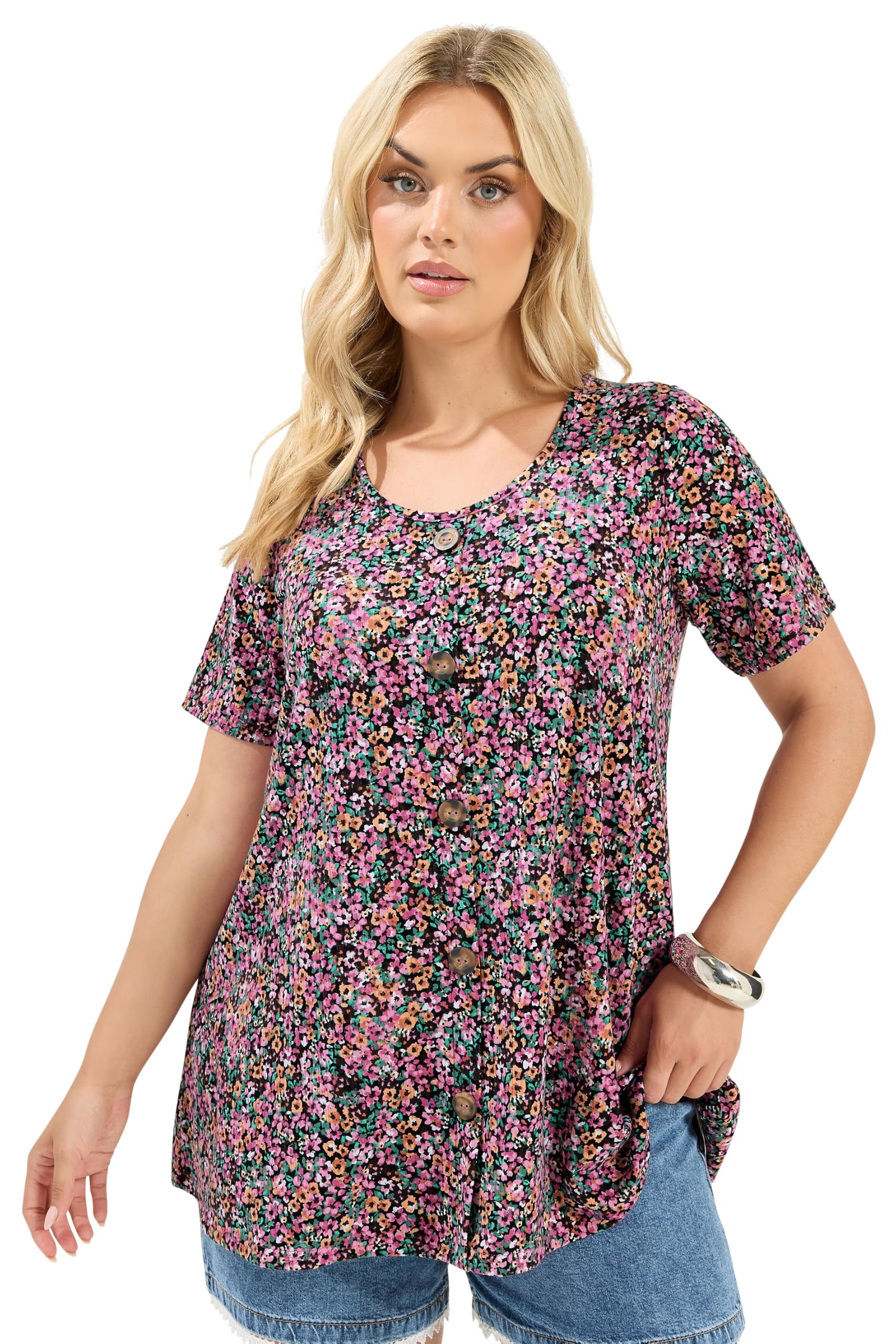 Yours Women's Short Sleeve Swing T-Shirt in Pink | Size: 20
