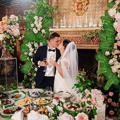 Miniatura 7 de EBOOT 252 hojas de palma artificiales, 6 tipos de hojas de Monstera tropicales sintéticas, hojas de safari de selva con tallos para fiesta temática