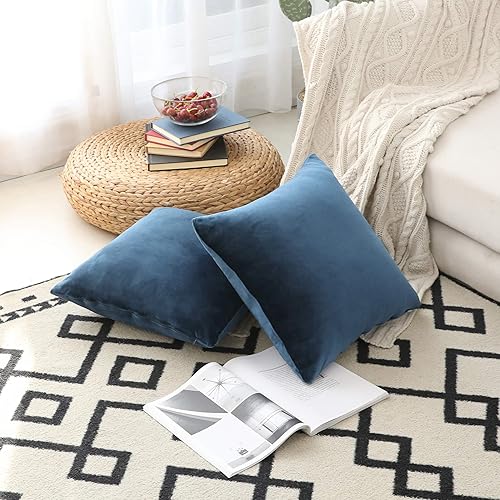 Vista 231 de Home Brilliant Fundas de almohada color verde azulado súper suaves cuadradas de terciopelo azul para sofá, dormitorio de niñas pequeñas, 18 x 18