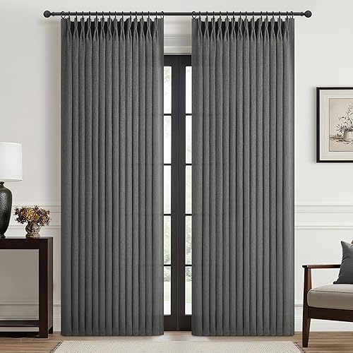 Miniatura 58 de Cortinas de lino plisado elegante de 102 pulgadas de largo para sala de estar/comedor, cortina de lino plisada de 102 pulgadas, filtro de luz que