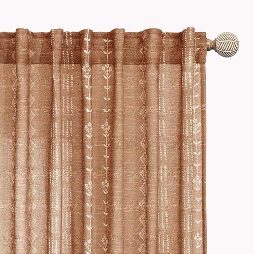 Miniatura 13 de Cortinas de lino semitraslúcidas para sala de estar de 84 pulgadas de largo, cortinas bohemias de estilo bohemio para ventana de dormitorio, Crema y