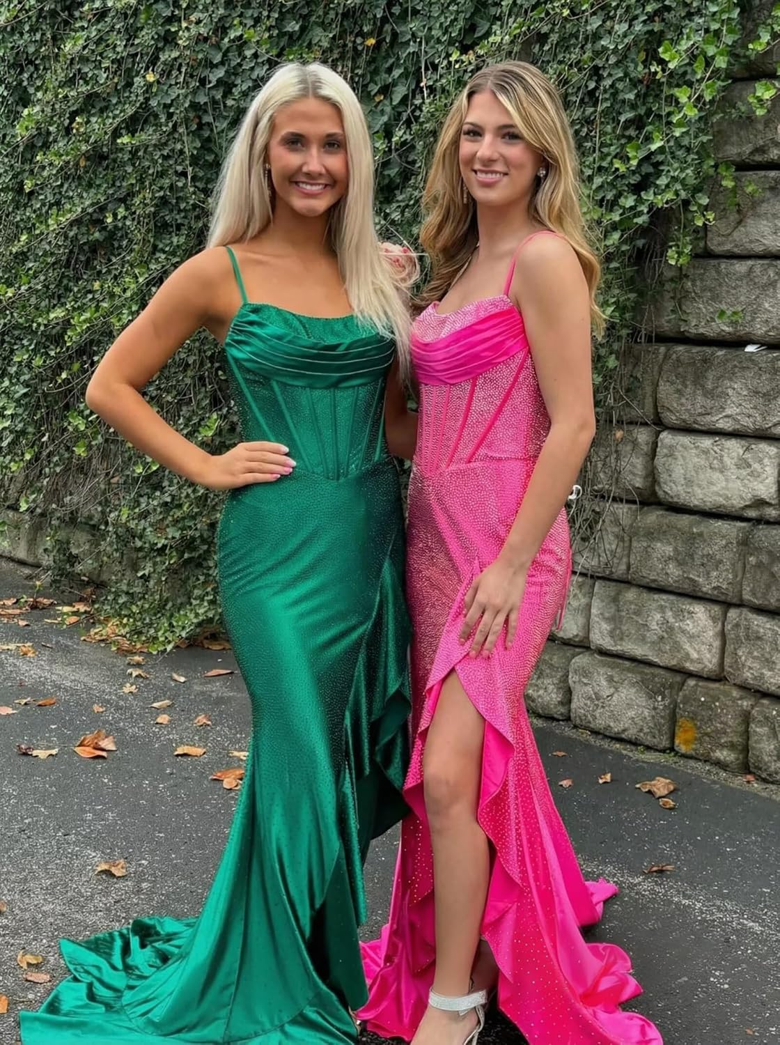 Corset Mermaid Prom Dresses 2026 Long Spaghetti Straps Sparkly Beaded Satin Ruffles Ruched Formal Dress with Slit