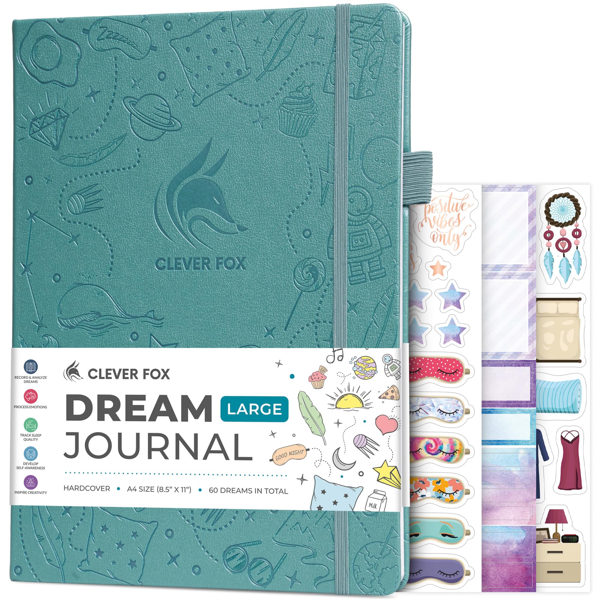 Clever Fox Dream Journal Large โ Guided Dream Diary for Women, Men & Kids โ Hardcover Dream Notebook โ Log Book for Dream Journaling, A4 (Aquamarine)