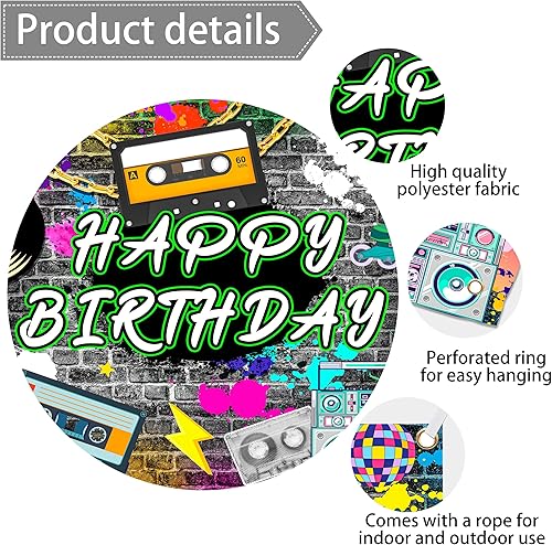Miniatura 5 de Fondo de hip hop de 10 x 8 pies, retro de los años 80 y 90, accesorios para fotos de cumpleaños de los años 80 y 90, decoración de fondo de pared de