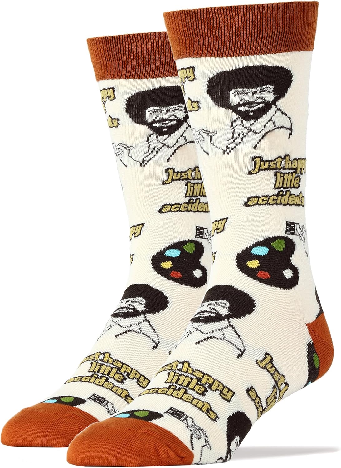 Men's Bob Ross Novelty Crew Socks, Funny Crazy Socks, Fun Casual Dress Cotton Socks, Painting Bob Ross, Szie 8-13