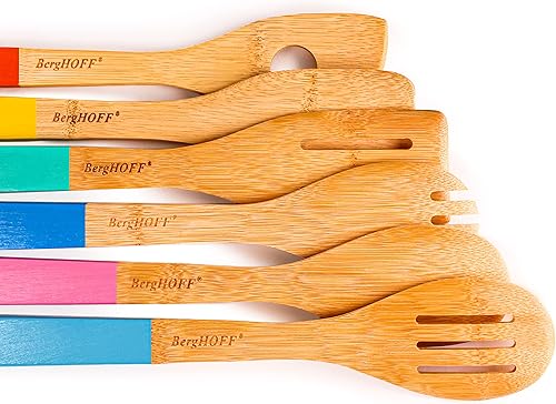 Miniatura 4 de BergHOFF Juego de utensilios de bambú de 6 piezas, espátula ranurada y lisa, cuchara ranurada, cuchara para servir, cuchara de espagueti, cucharas