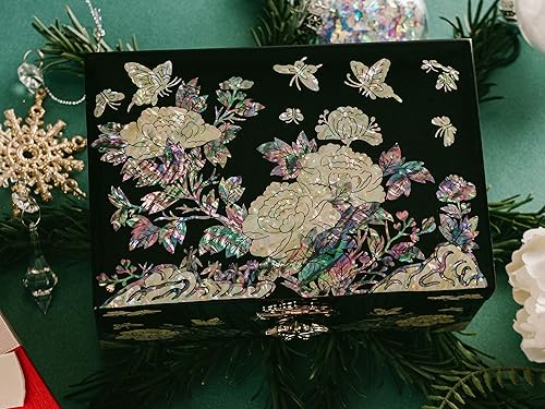 Miniatura 6 de February Mountain Caja organizadora de joyas de nácar con bandeja para anillos, regalos para mujeres, regalo único para mujeres que lo tienen todo