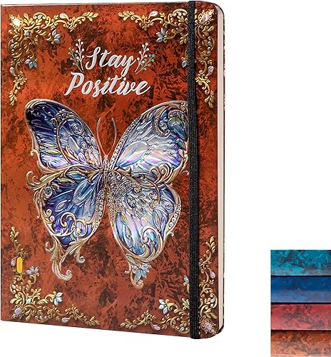 Diario universitario para escribir-B5 - Cuaderno de tapa dura en relieve de mariposa 3D - Diario de escritura para mujeres con banda elástica de