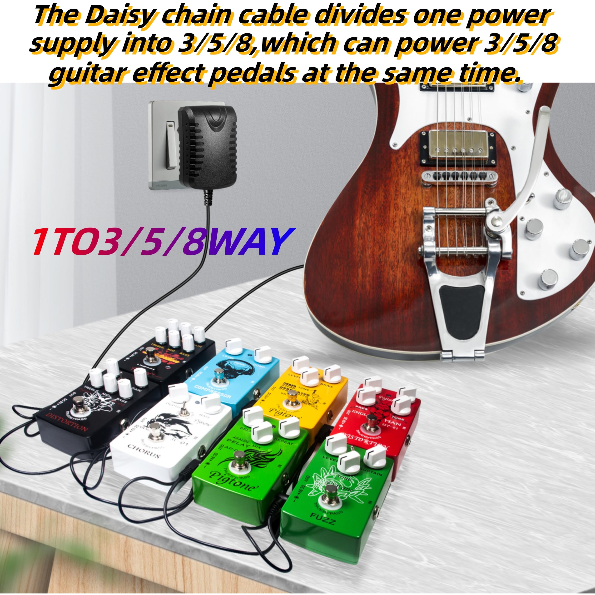 Daisy Chain Guitar Pedal Power Cable - Power Multiple Pedals -4