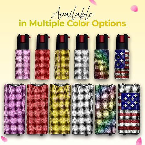 Vista 42 de FURY Gem Stone - Combo de pistola aturdidora en aerosol de pimienta, elegante multicolor, rango de 12 pies, identificador de tinte UV, linterna