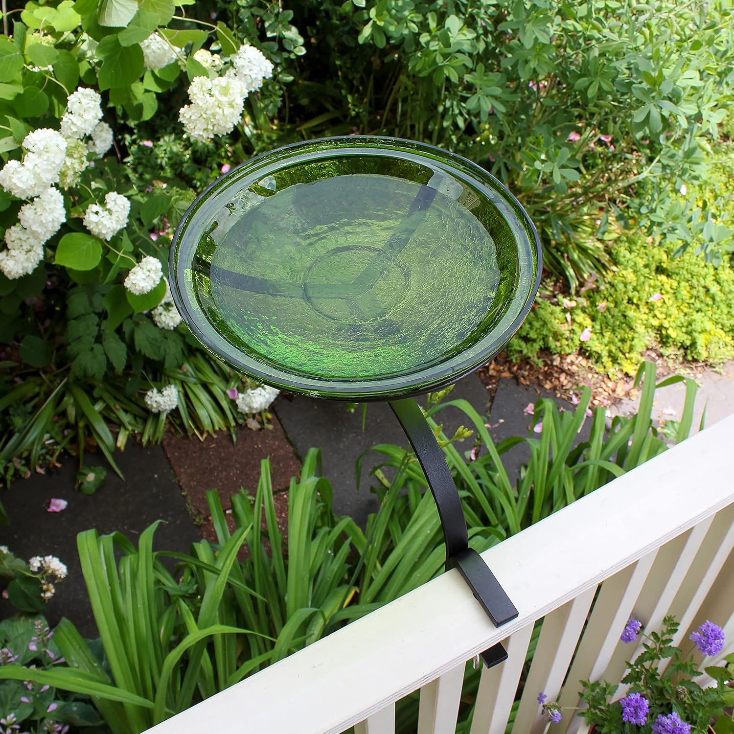 Achla Designs 201-2031 14" Crackle Bowl Fern Green with Rail Mount Bracket Birdbath