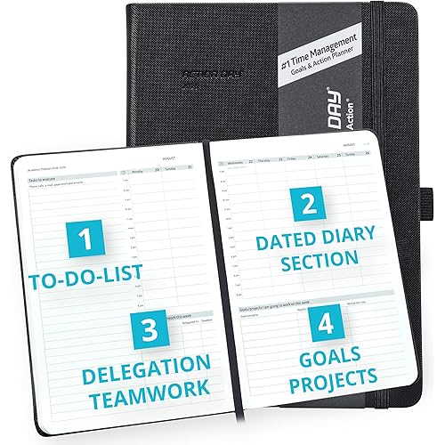 Action Day 2026 Weekly Planner - Effective Planning System to Increase Productivity,To-Do List,Weekly Goals,Projects,Teamwork,Daily Diary,Yearly & Monthly overview, Notes Pages (Black, 7x9 Inch)