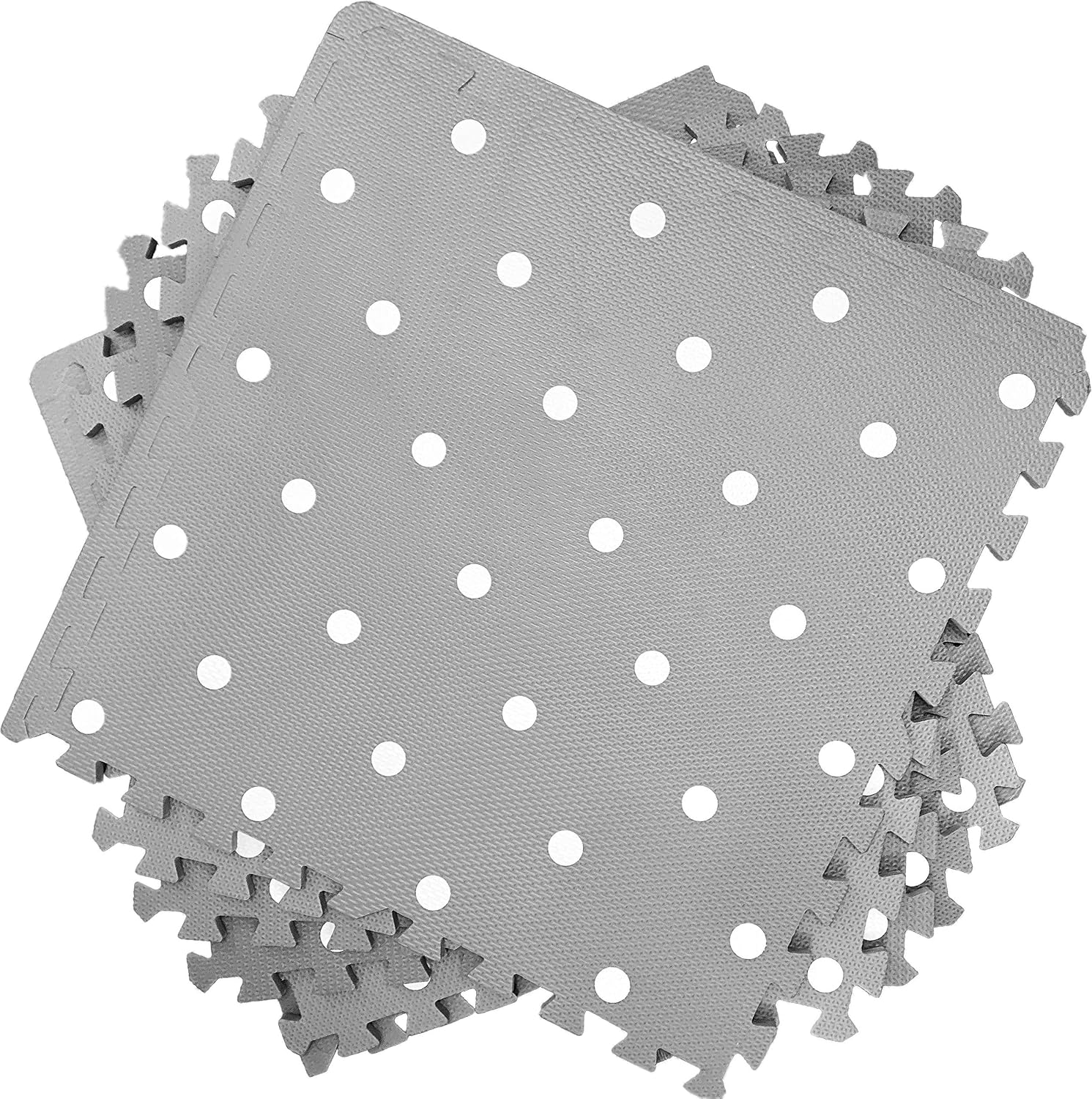 Playmats - Baby Mat - Foamy Foami Flooring for Babies and Kids - Buildable Foami Crawling Mat and Thick EVA Play - Grey with White Dots