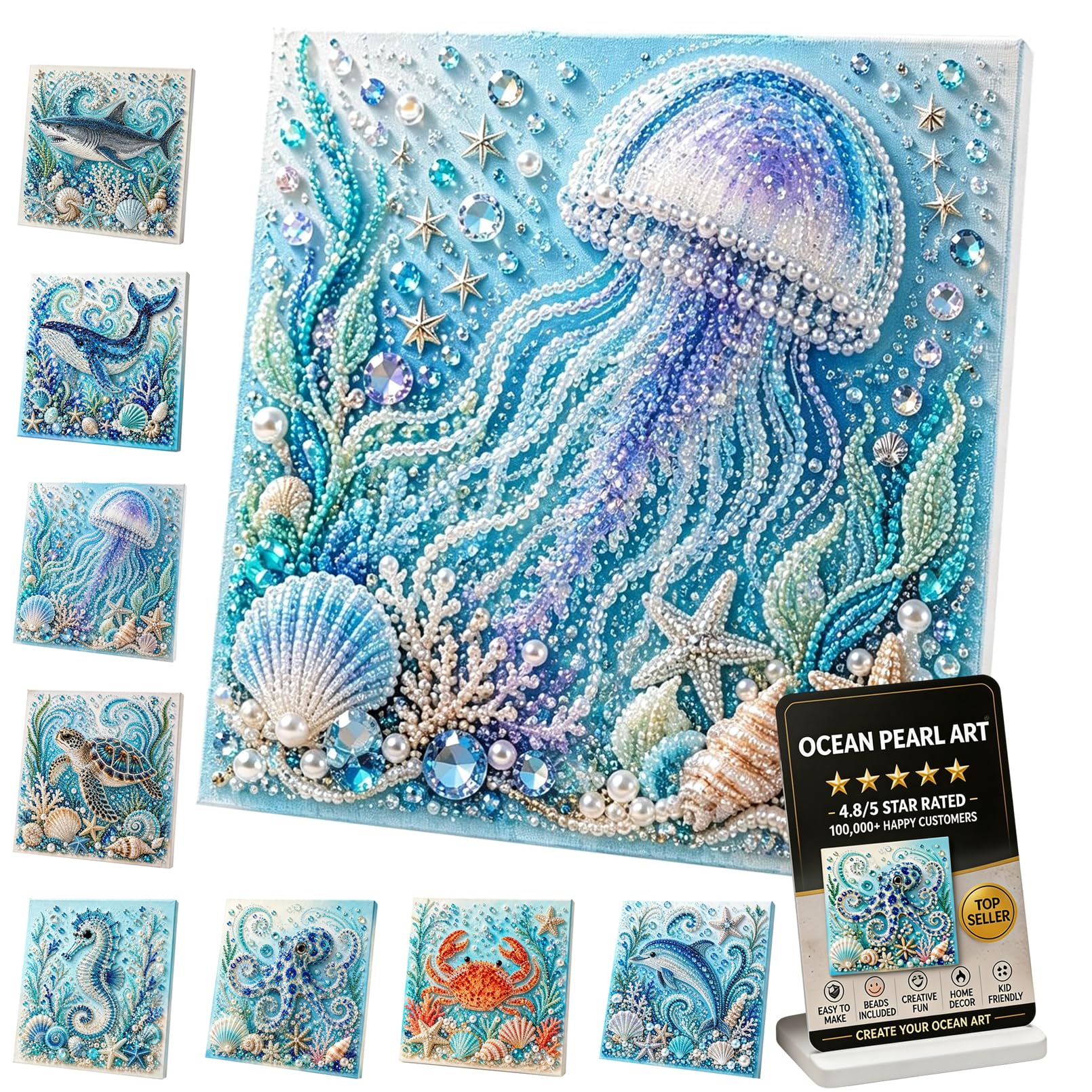 XIANGSHI Ocean Theme Pearl Art DIY Kit, 3D Diamond Painting Crafts for Adults, Diamond Pearl Painting Kit Wall Art, DIY Pearl Mosaic Craft Set for Beginner, Coastal Home Decor (#B)