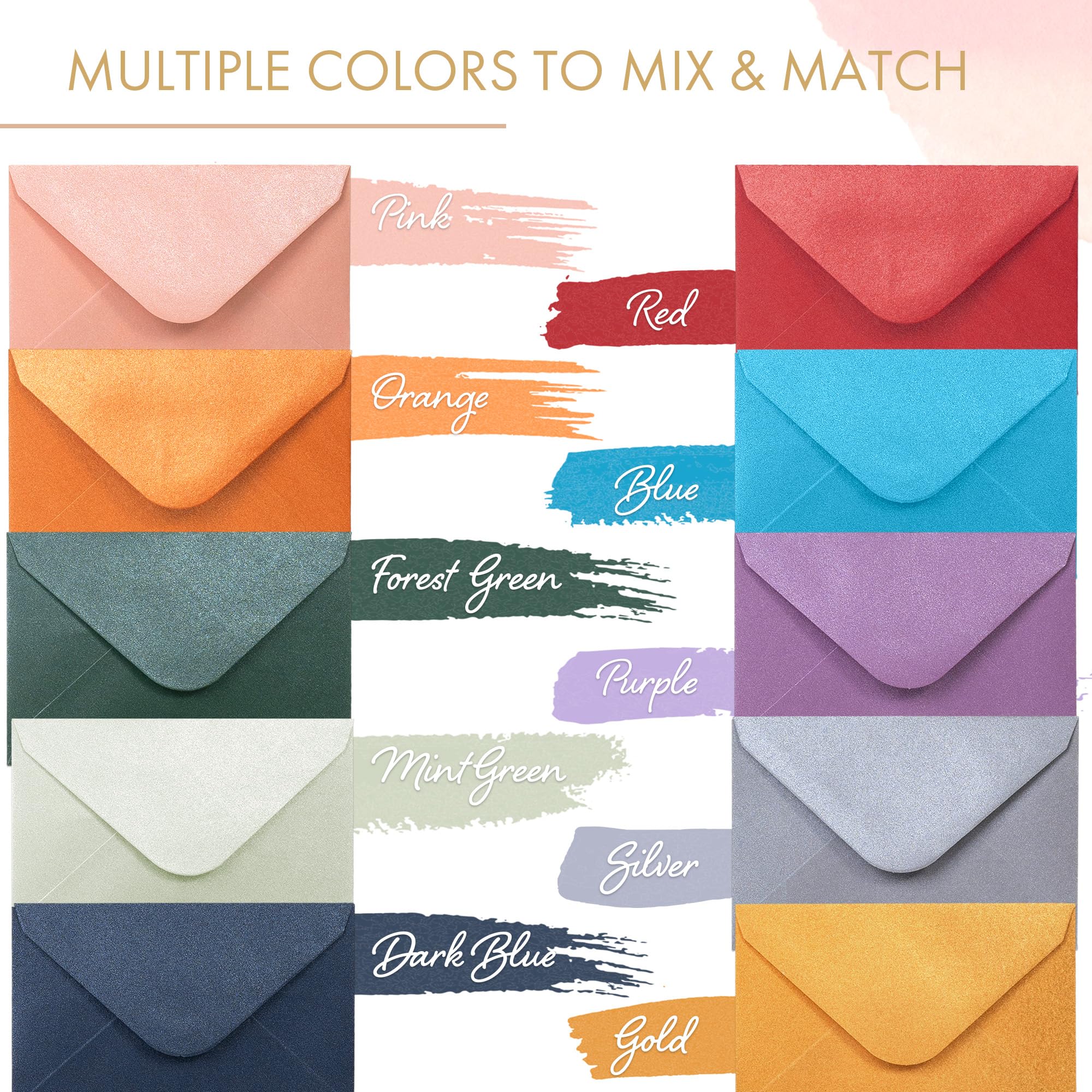 Gift Card Envelopes - 100-Count Mini Envelopes, Paper Business Card Envelopes, Bulk Tiny Envelope Pockets, 10 Metallic Colors, 4 x 2.7 Inches