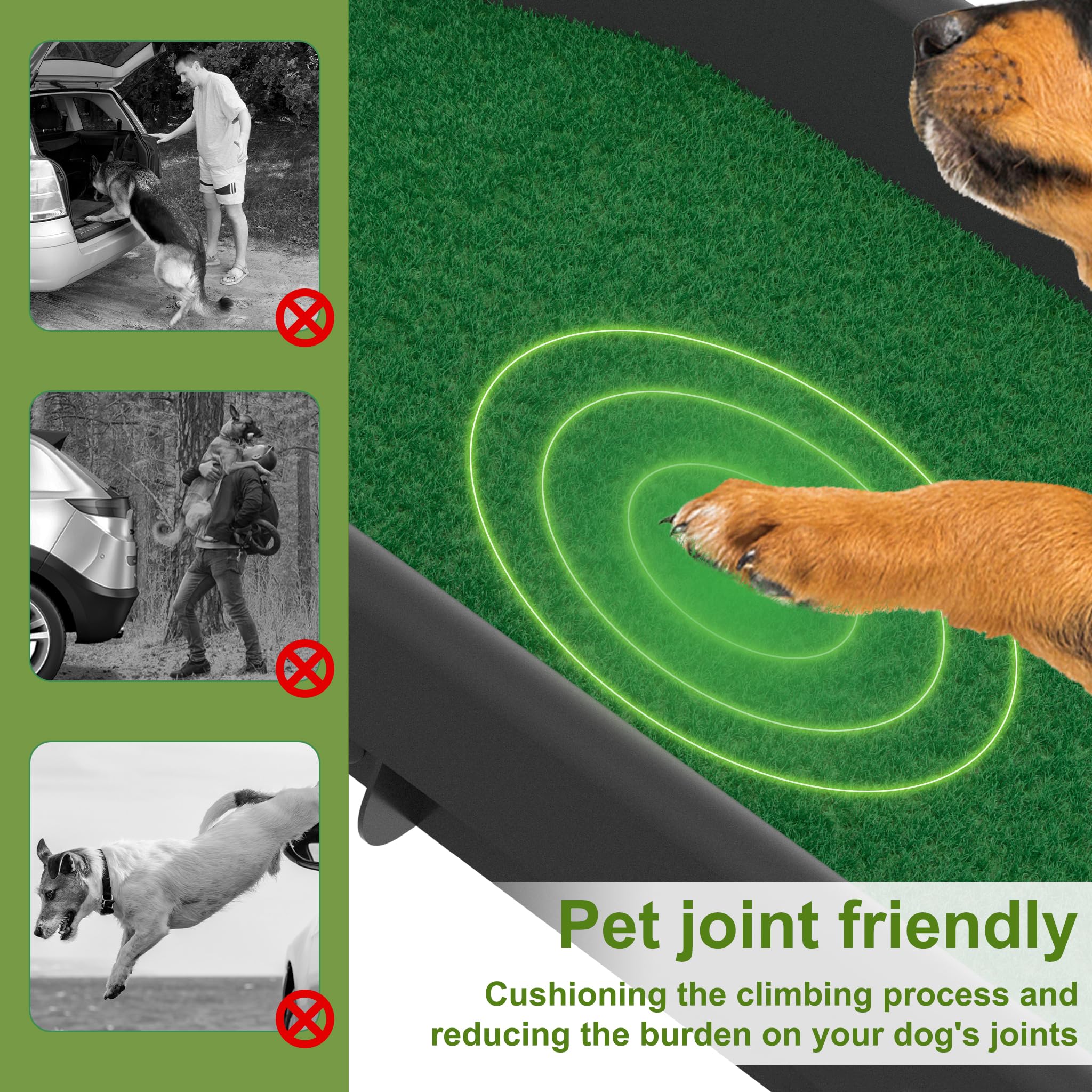FIVMEN Rampe de voiture pliable pour chien - Antidérapant - Jusqu'à 90 kg - 156 x 40 cm - Pour SUV, grands petits animaux, avec pelouse