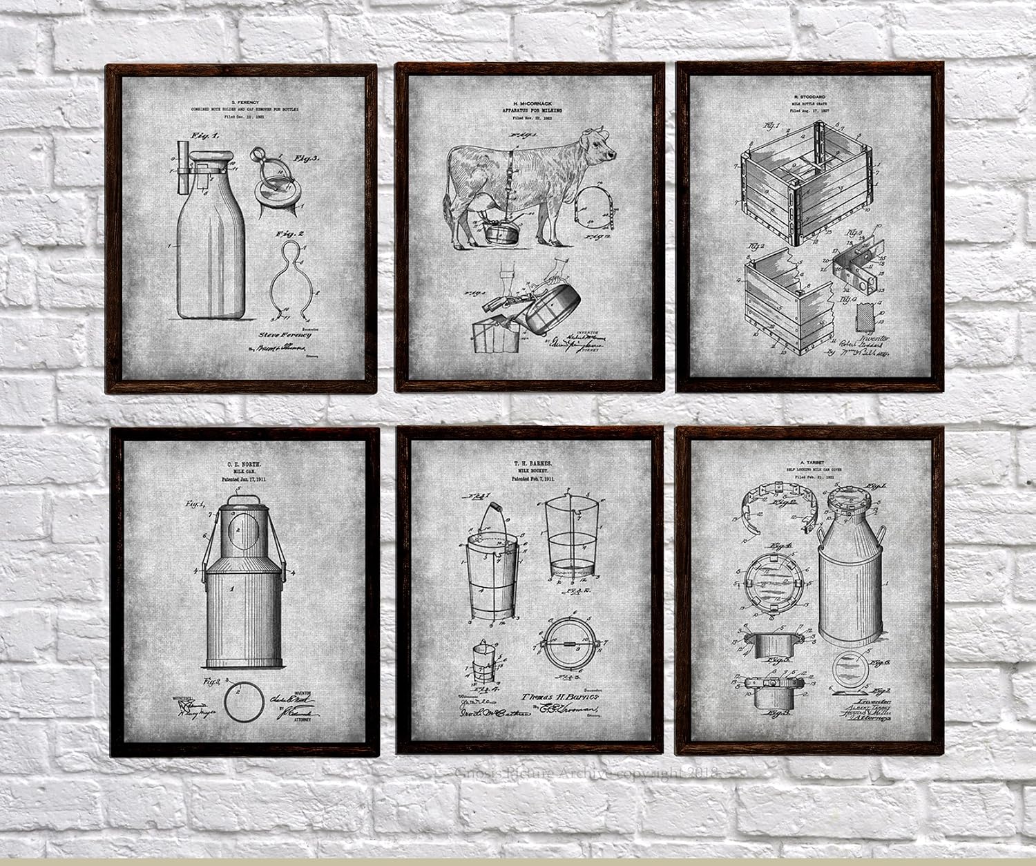 Dairy Farmhouse Wall Art Set of 6 Dairy Cow Milking Patent Art Prints Dairy Farmer Gifts Patents_Dairy_Grey6A