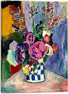WiecoArt Henri Matisse 'Still Life of Peonies in a Vase' 1907 Canvas Wall Art Print, 12x16 Inch Stretched for Home Office Decor