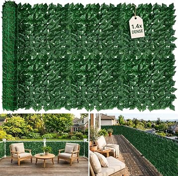 Artificial Ivy Privacy Fence Screen, 120x40 inch Dense Leaf Green Ivy Wall Panel, Super Privacy Greenery Backdrop Faux Ivy Greenery for Patio, Balcony, Garden, Backyard Indoor Outdoor Decor