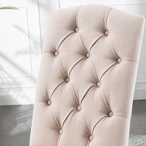 Miniatura 9 de Juego de sillas de comedor Parsons tapizadas copetudas, con acento de comedor de tela, elegante y moderno, para cocina, sala de estar, con botones y