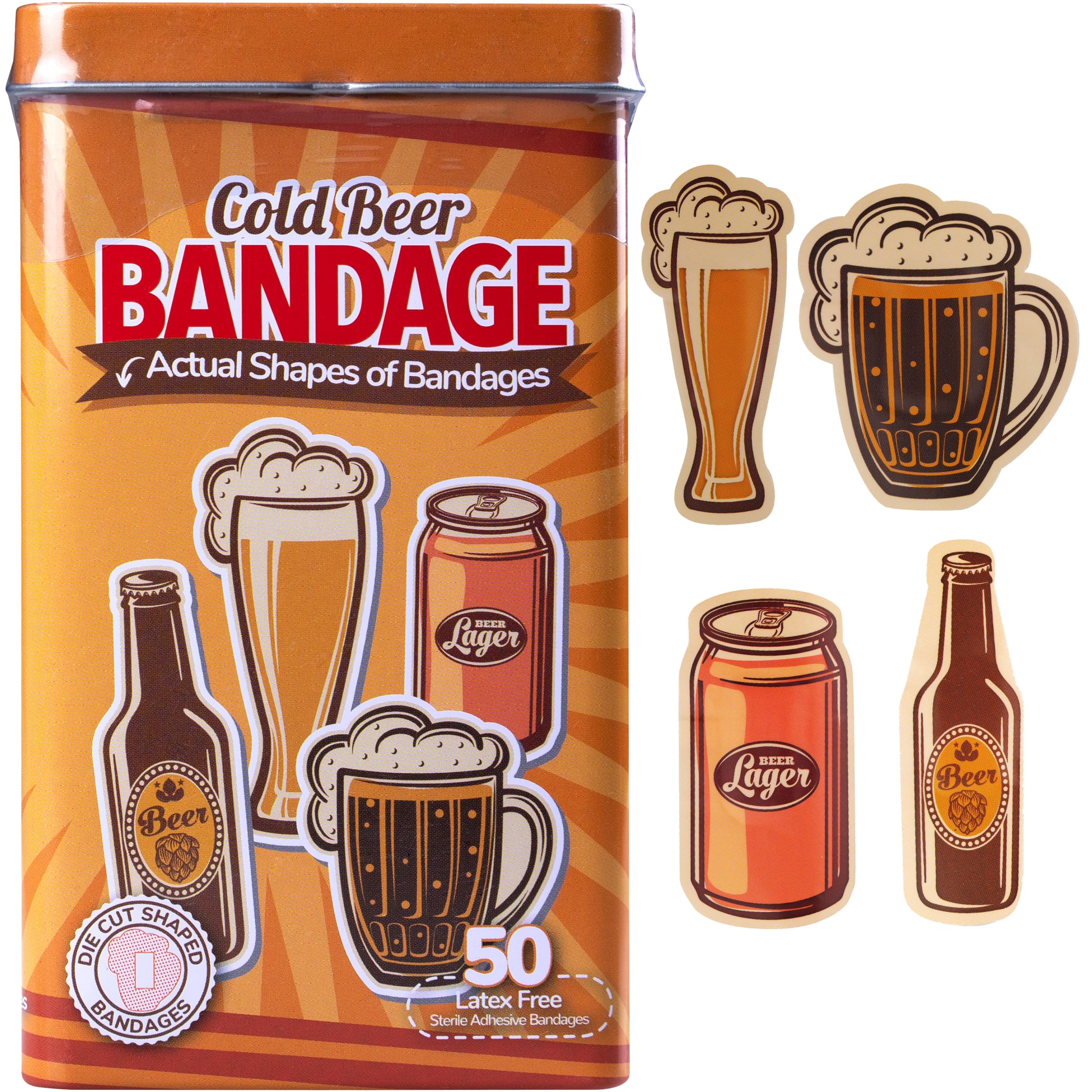 BioSwiss Funny Bandages, Cold Beverage Shaped Adult Novelty Self Adhesive Bandage Set, Latex Free, Sterile Wound Care, 50 Count