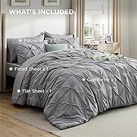 Vista 9 de Bedsure Juego de edredón tamaño King extragrande gris - Juego de ropa de cama en una bolsa de 7 piezas, juego de cama pintuck GentleSoft™ gris