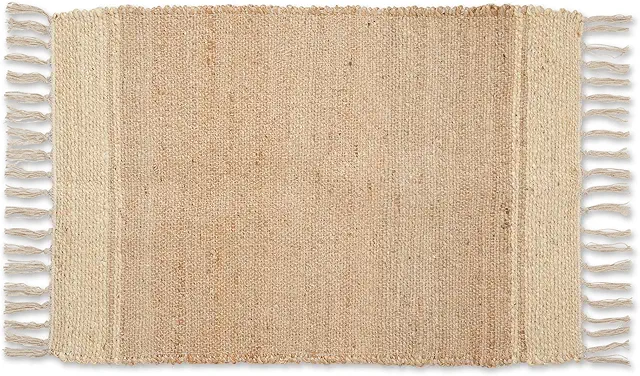 Hand-Loomed Jute Bathroom Rug 2x3' Off-White Stripes Reversible