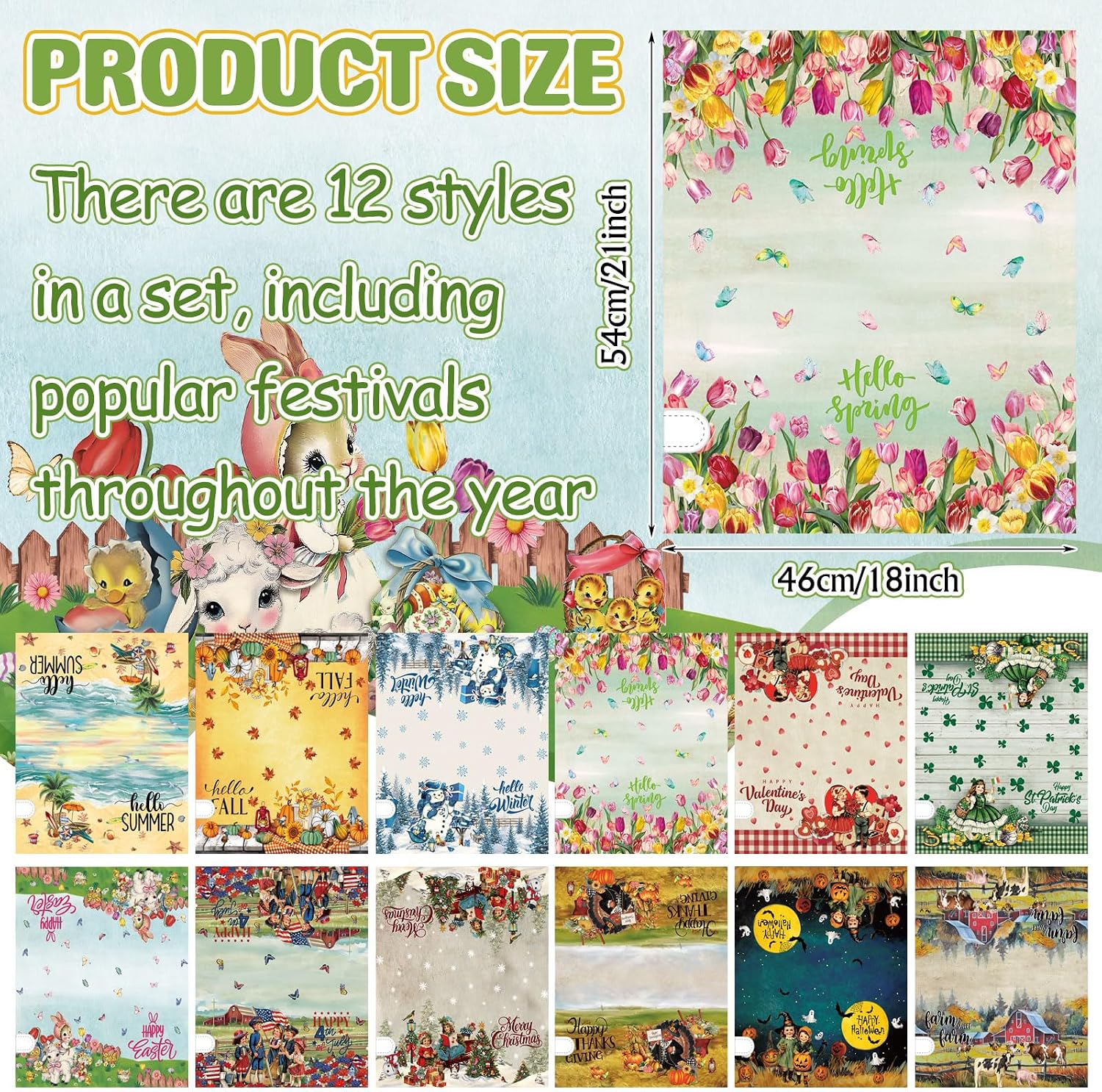 Dispowreath 12 Pcs Vintage Seasonal Mailbox Covers Magnetic Standard Size 18 x 21 Inch Valentines Spring St Patricks Easter Magnetic Mailbox Covers for Garden Yard Outdoor Decor