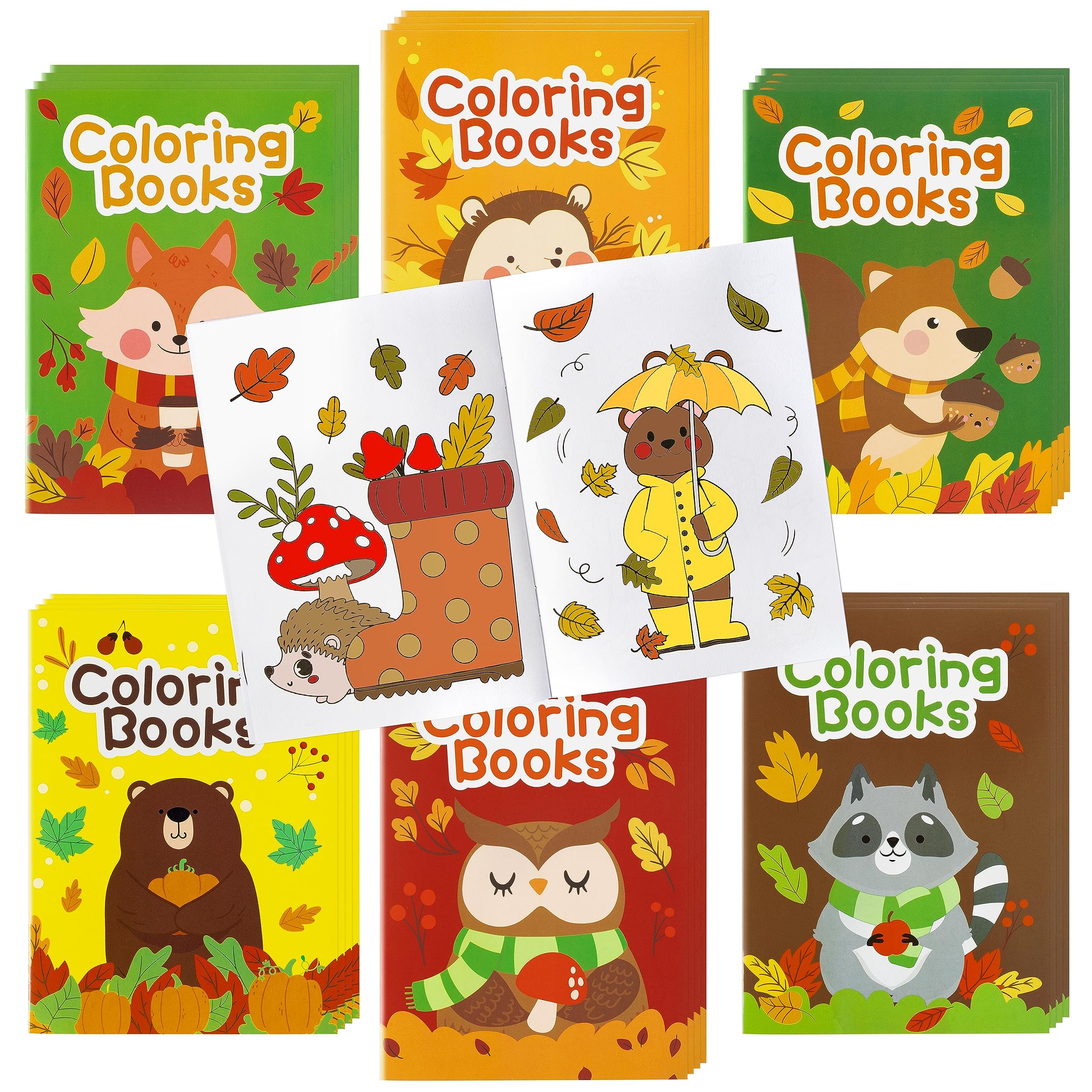 96 libri da colorare a tema animale per bambini Bulk Fall Mini libretto da colorare autunno fai da te libro da disegno artistico con scoiattolo riccio per bambini Halloween Ringraziamento festa di