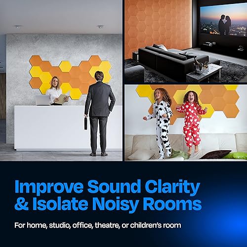 Miniatura 4 de Paneles insonorizantes de alta densidad para pared, forma hexagonal, paquete de 12 unidades de 12" x 10.4" x 0.4", color naranja de los años 70