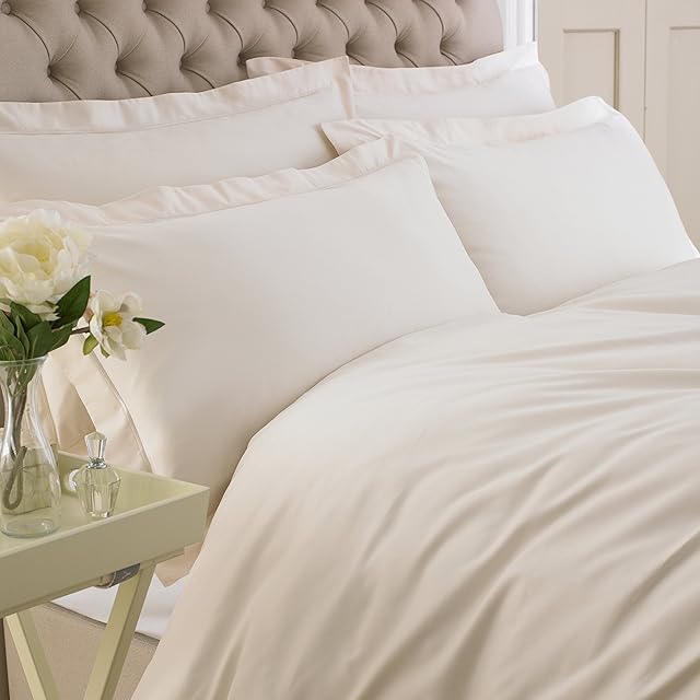 Emperor collection Luxury 400 Thread Count Cotton Sateen Hotel Premium Quality Duvet Cover Set with Pillowcase 100% Egyptian Cotton Satin Quilt Bedding Sets (Single 137 x 200 cm, Ivory)