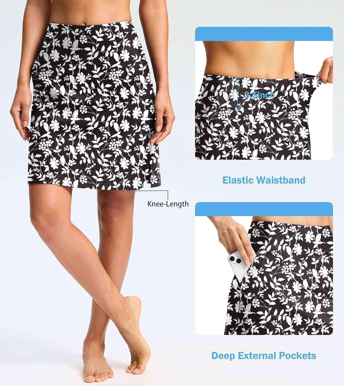 Viodia Women's 20" Long Swim Skirt Skort High Waisted Modest Bathing Suit Swimsuit Bottoms Beach Tankini Bikini with Skirt - Image 3