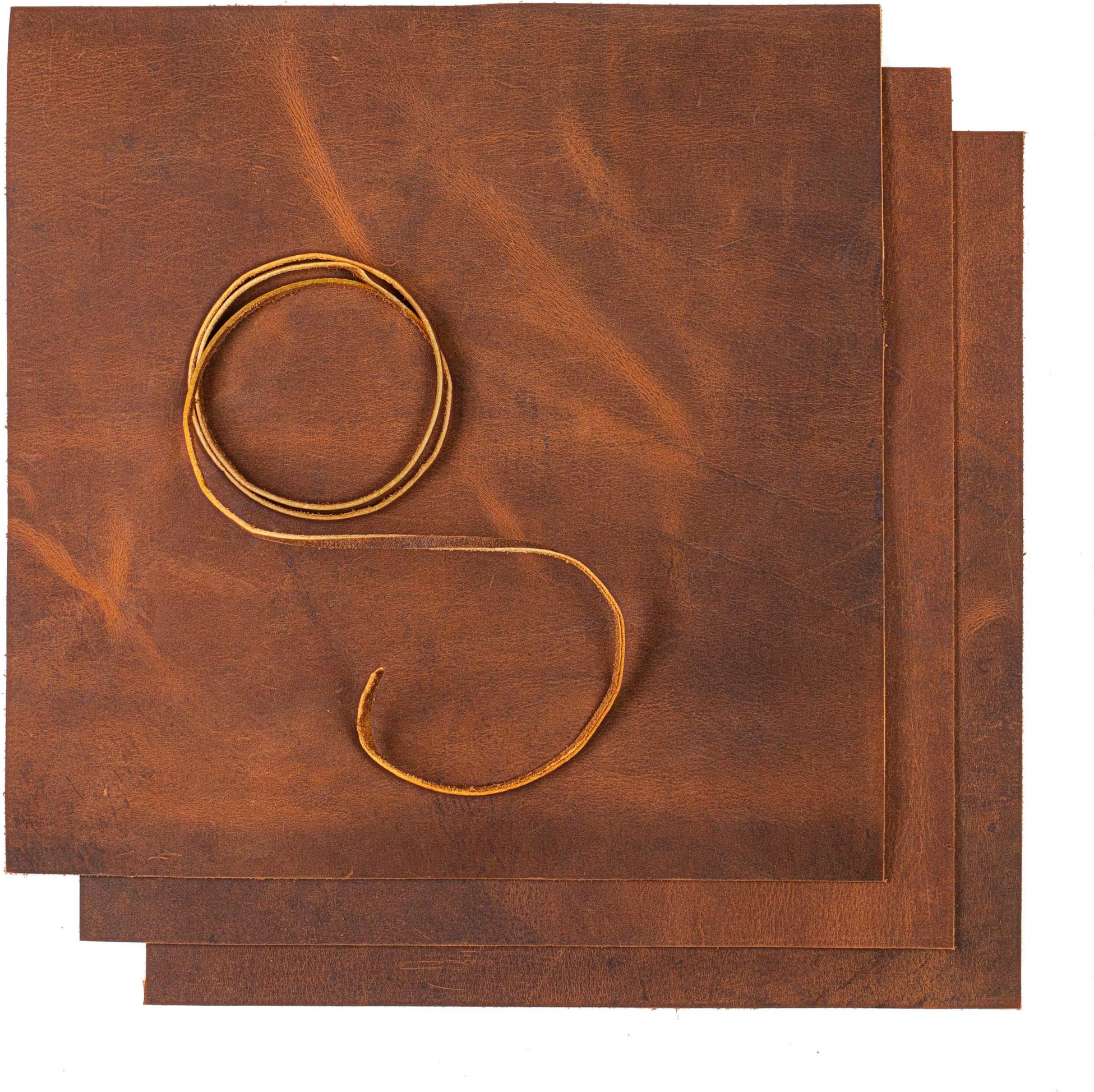Wanderings Leather Sheets for Crafts – 3 Sheets (12x12") + Leather Cord (36") - Genuine Full Grain Buffalo Leather Squares - Great for Jewelry, Leather Wallets, Leatherworking Arts and Crafts