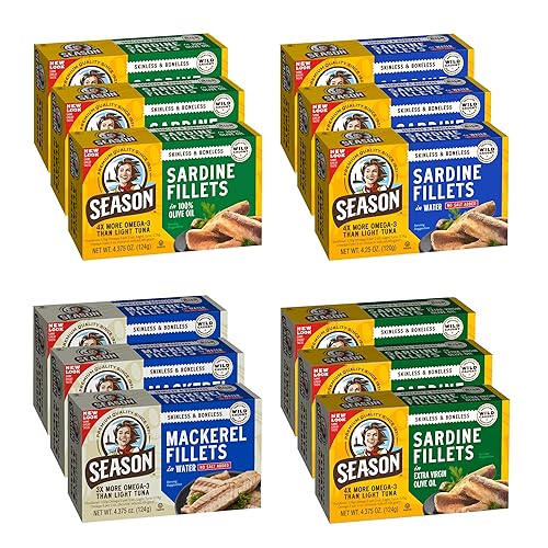 Miniatura 1 de Season Variedad de sardinas y caballa  Sardinas capturadas silvestres en aceite de oliva, agua, aceite de oliva virgen extra (sin piel y sin hueso)