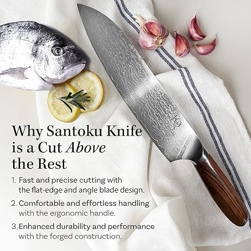Miniatura 9 de Cuchillo de cocina japonés de 7 pulgadas, cuchillo Santoku ultra afilado en acero de alto carbono, cuchillo de chef japonés con mango ergonómico