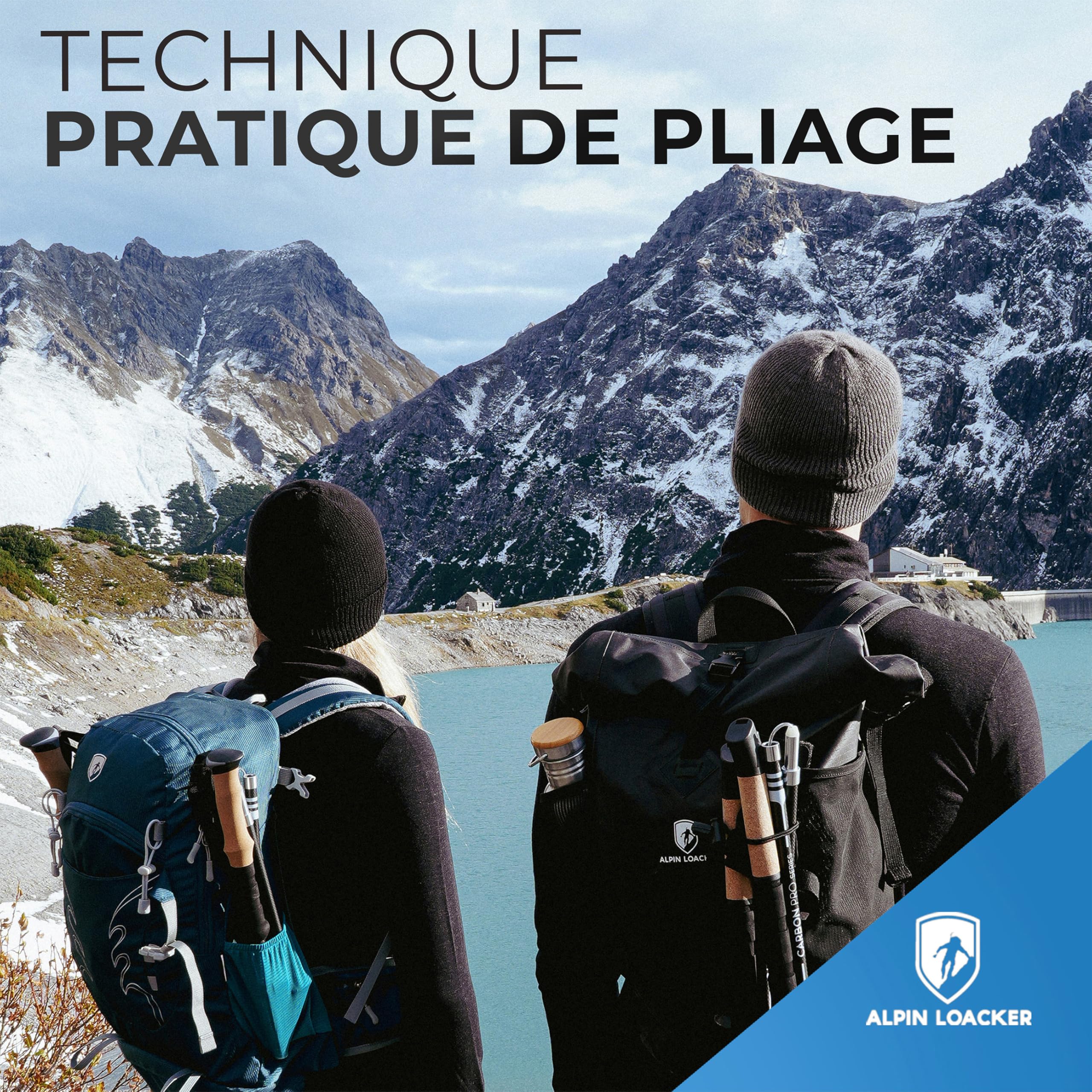 ALPIN LOACKER Bâtons de Trekking Pliables avec poignée en liège pour la Course à Pied, Le Sport Alpin et la Marche Nordique