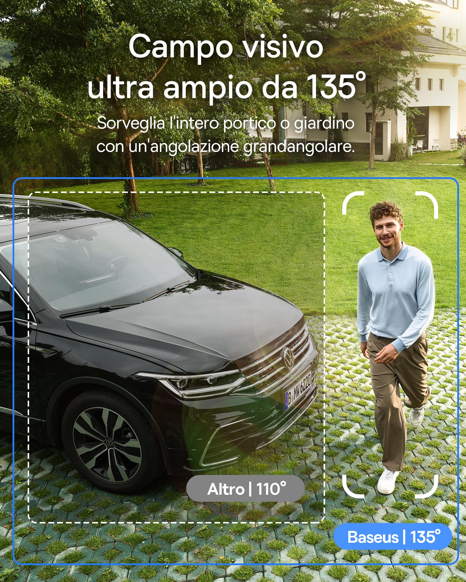 Baseus Security S1 Lite [3-Cam] Telecamera Wi-Fi Esterno senza Fili Pannello Solare, IP67 Videocamera Sorveglianza Batteria 2K 135°, Visione Colorata, Nessun Costo, Compatibile con Alexa & Google