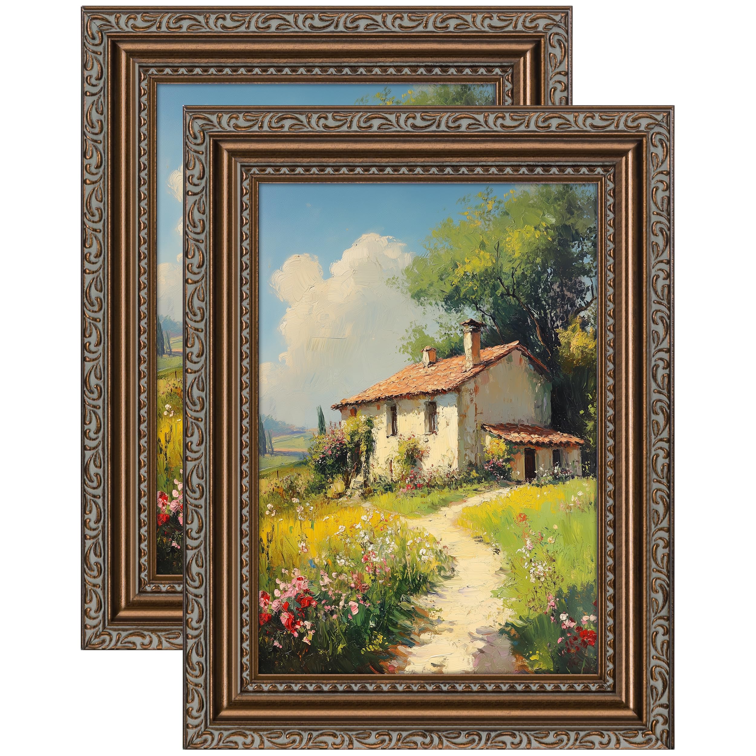 eletecpro 5x7 Vintage Picture Frame, Glass Cover, Bronze, 2-Pack