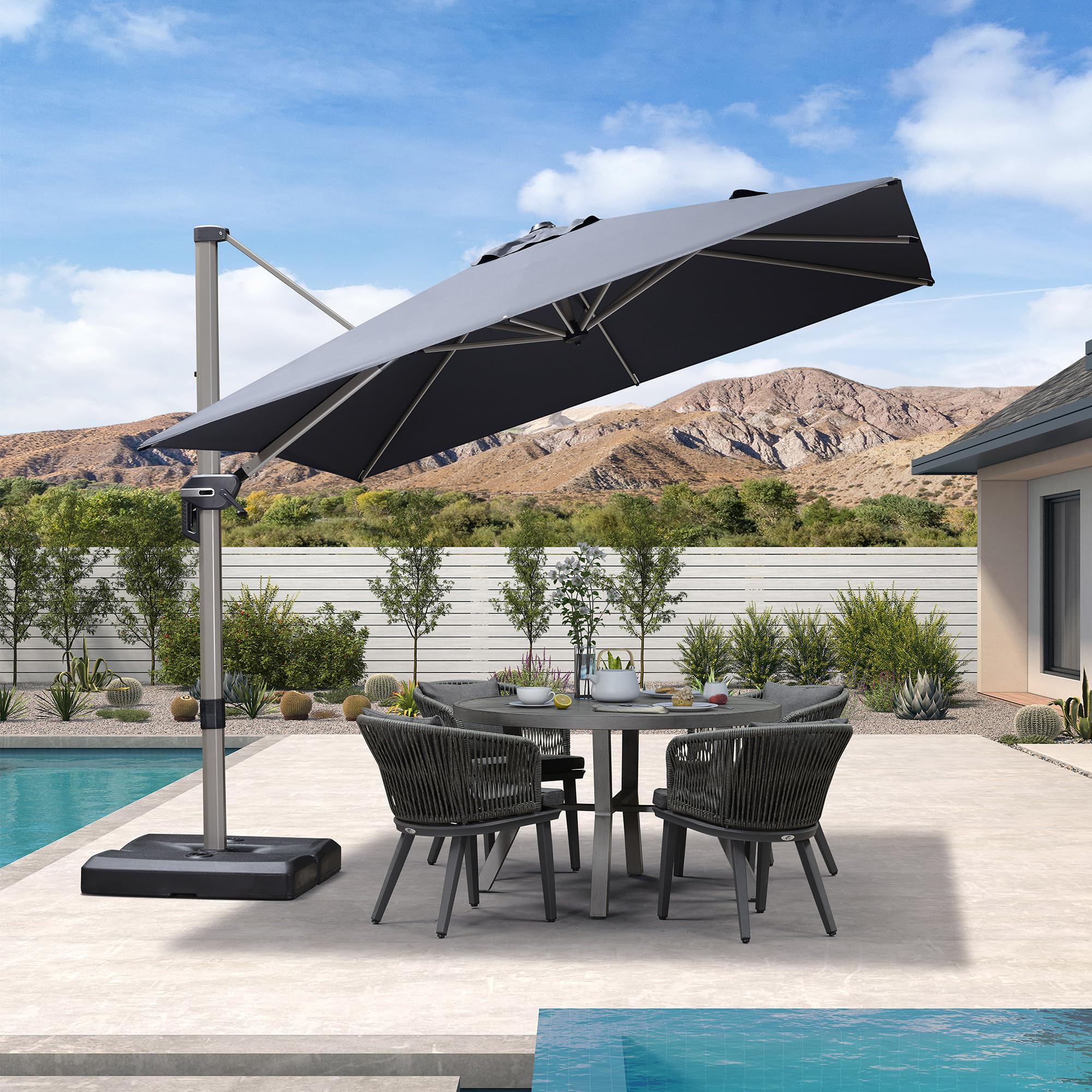 PURPLE LEAF 9' X 9' Patio Umbrella, Champagne Outdoor Cantilever Umbrella with 360° Rotation, Aluminum Hanging Offset Umbrella for Pool, Deck Garden, Navy Blue