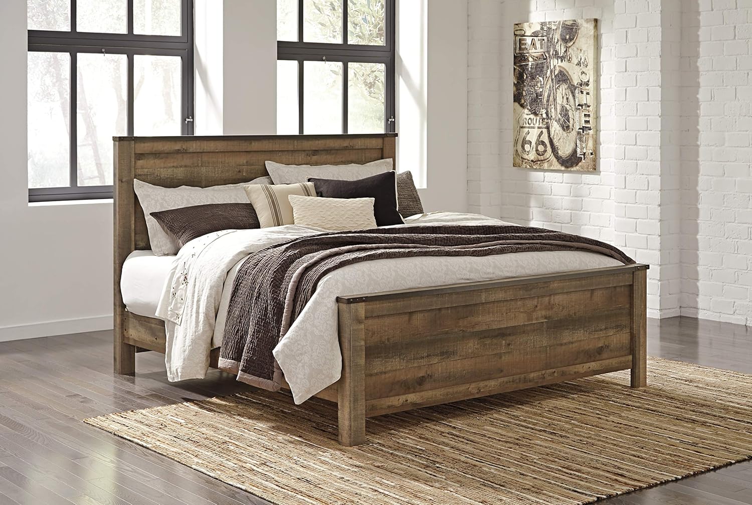 Signature Design by Ashley Trinell Rustic Panel Headboard, King/California, Warm Brown