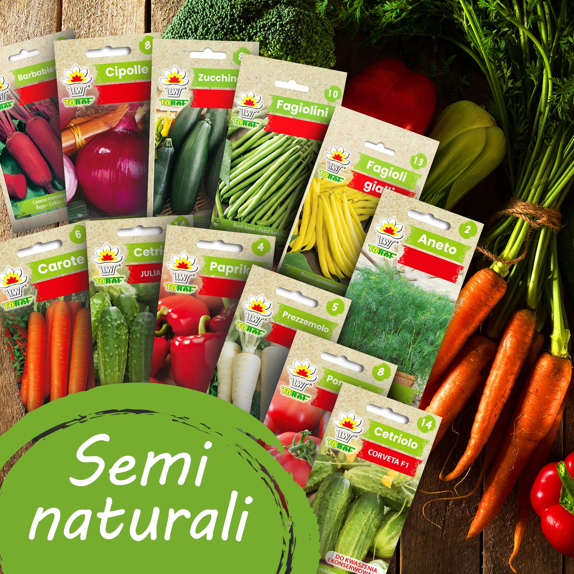 TORAF Set di semi di ortaggi biologici,5x 11pack per cucina, balcone e giardino, barbabietola, zucchina, fagioli, cipolla, carota, cetriolo, paprika, prezzemolo, aneto, prezzemolo, aneto