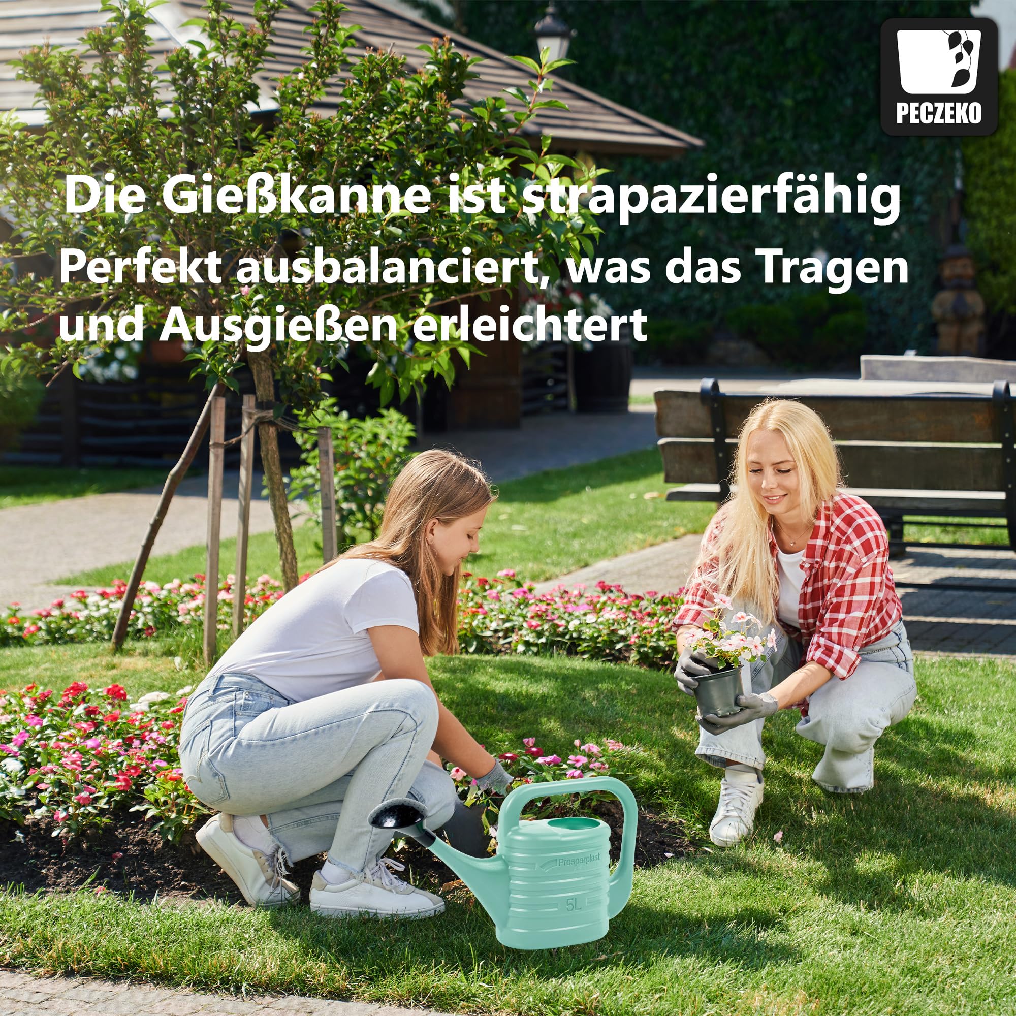 Arrosoir de jardin en plastique de 5 l, pour l'intérieur et l'extérieur, arrosage, fleurs, plantes d'intérieur, jardin, maison, appartement, outils de jardin avec pomme d'arrosoir - 5 l