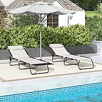Vista 7 de Outsunny Juego de 2 tumbonas plegables, sillas de bronceado para patio, tumbona para exteriores con respaldo reclinable de 4 posiciones, asiento