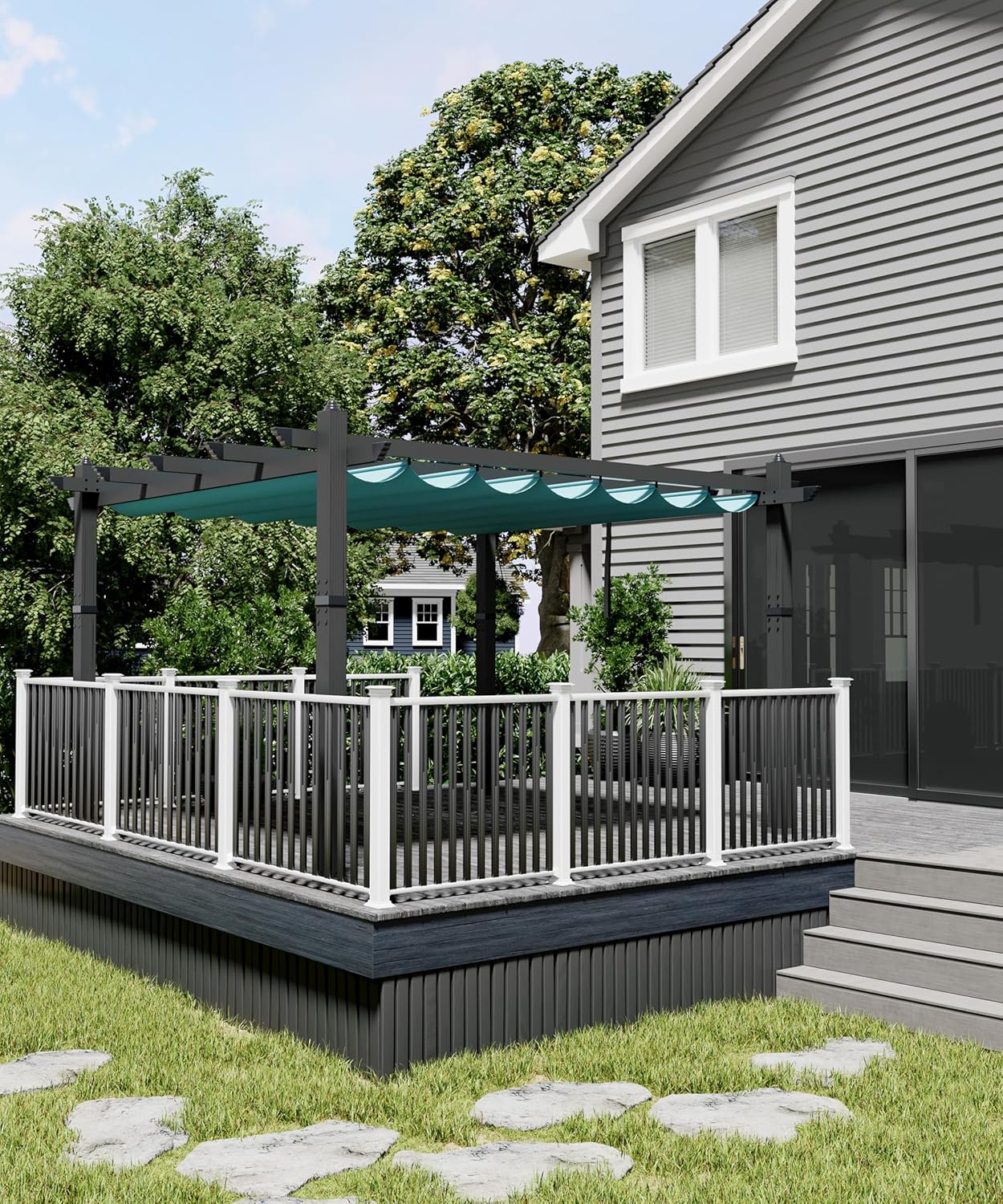GAOMON 10x13 Ft Outdoor Aluminum Pergola, Heavy-Duty Patio Pergola with Retractable Canopy Sun Shade Cover, UV-Resistant Metal Gazebo for Existing Deck Backyard Garden Porch, Blue