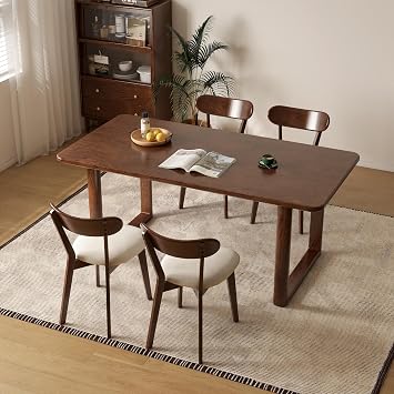 YESWOOD 5-Piece Oak Wood Dining Table Set of 4 Walnut, Table+4 Chairs-HB