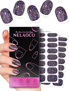 Nail Polish Strips 32PCS UV Free Salon Quality Wraps, Long Lasting Gel Nail Stickers for Women Garnet Glimmer