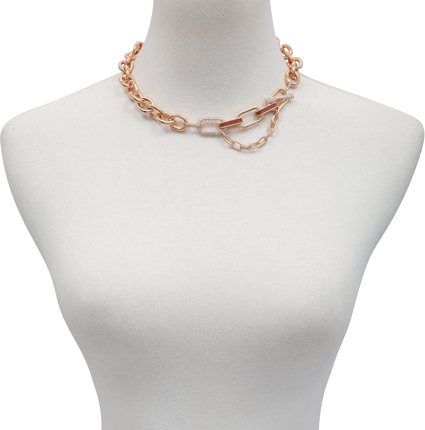 GUESS Goldtone Crystal Stone Link Toggle Statement Collar Necklace