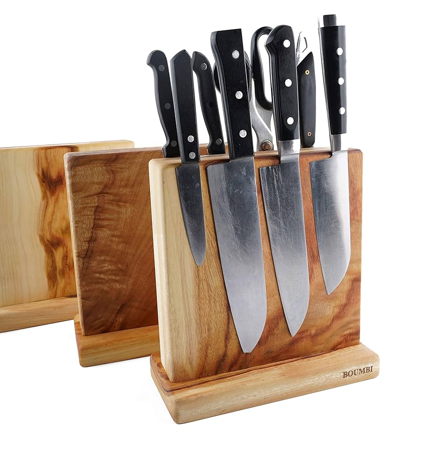 Amazon | BOUMBI 美しい木目調木製磁気ナイフブロック 強力な