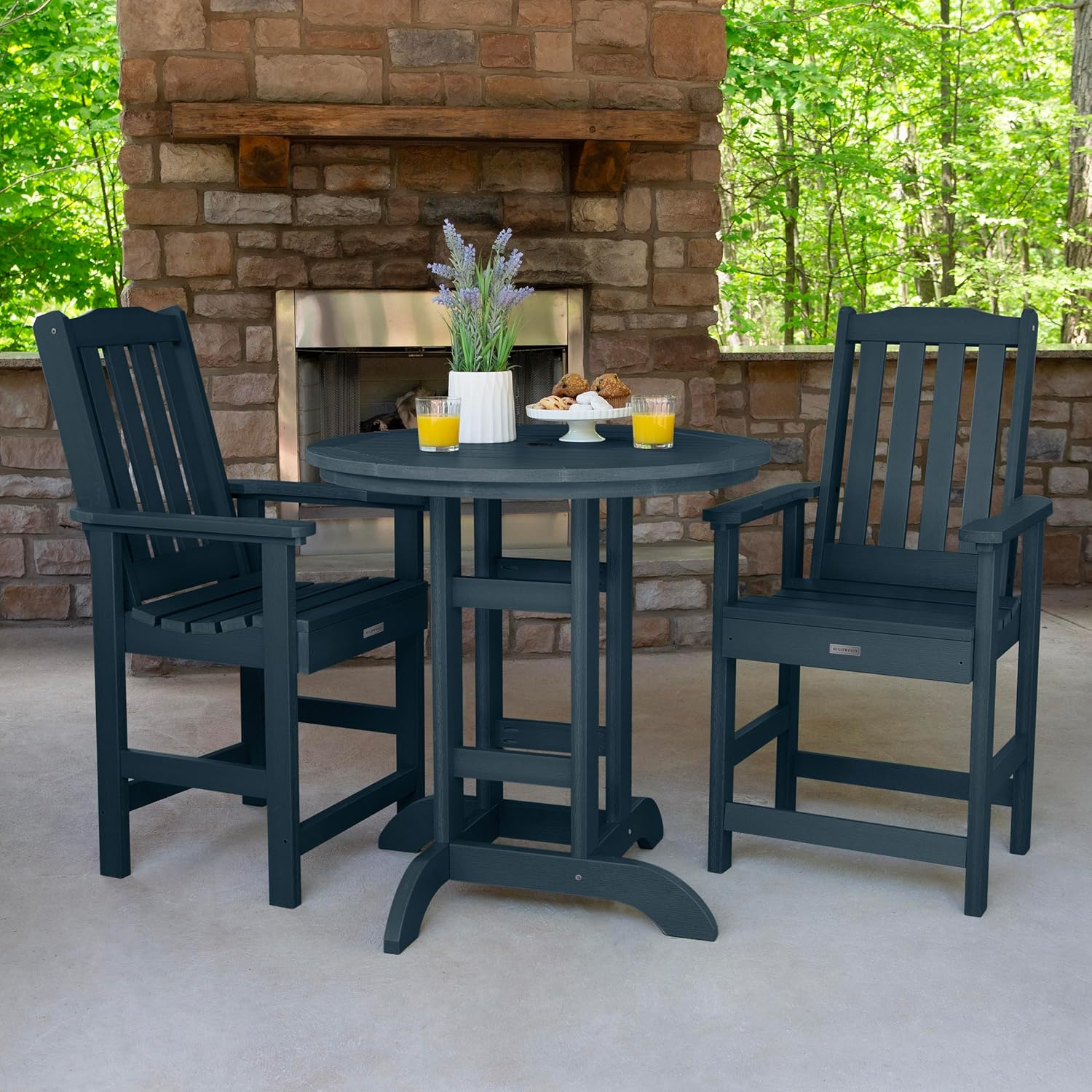 Highwood Lehigh 3 Piece Patio Bistro Dining Set, Counter Height, Federal Blue