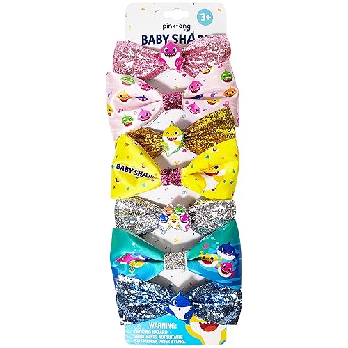 Baby Shark Kids - Juego de accesorios para el cabello, paquete de 7 piezas de 4 pulgadas, lazos para el pelo para niñas, diferentes personajes en